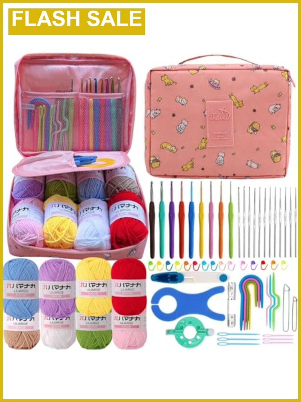 Crochet Kit for Beginners Adults 21 Hooks 8 Yarn Balls Storage Bag